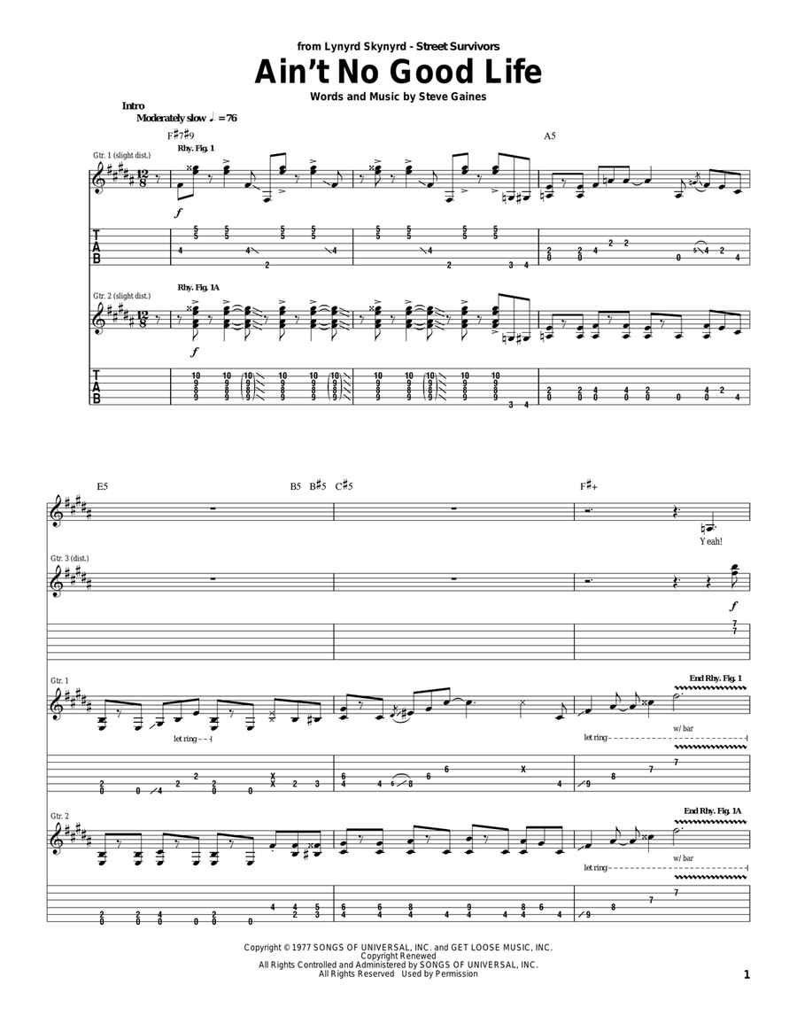 Ain't No Good Life Acoustic Guitar scores gallery preview page 1