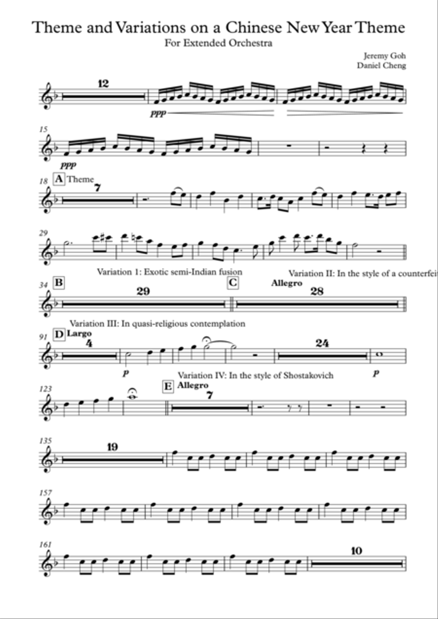 Theme and Variations on a Chinese New Year Theme for Extended Orchestra - Set of all parts Full Orchestra scores gallery preview page 1