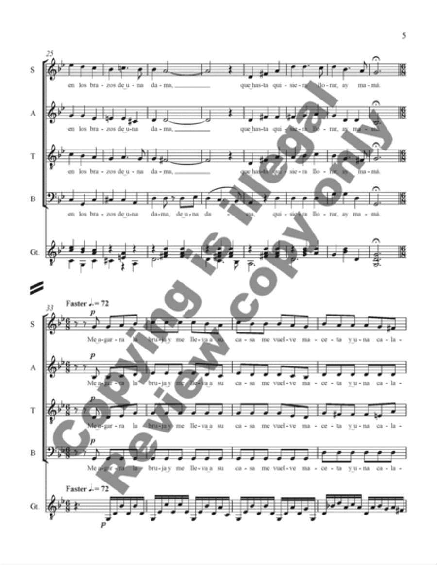 Three Mexican Folk Songs: 2. La Bruja 4-Part scores gallery preview page 15