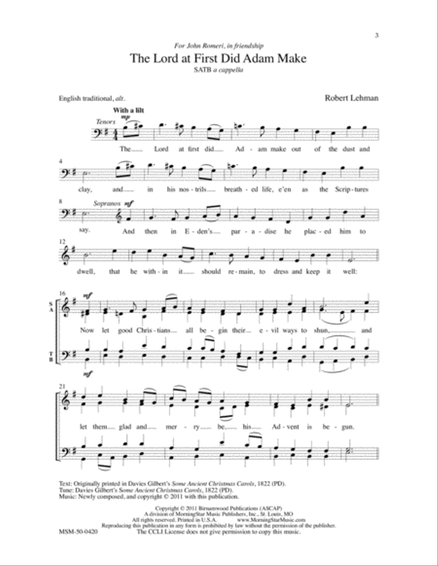 The Lord at First Did Adam Make 4-Part scores gallery preview page 2