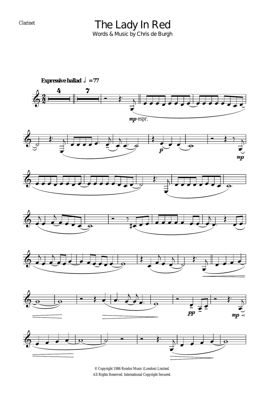 The Lady In Red Clarinet Solo scores gallery preview page 1