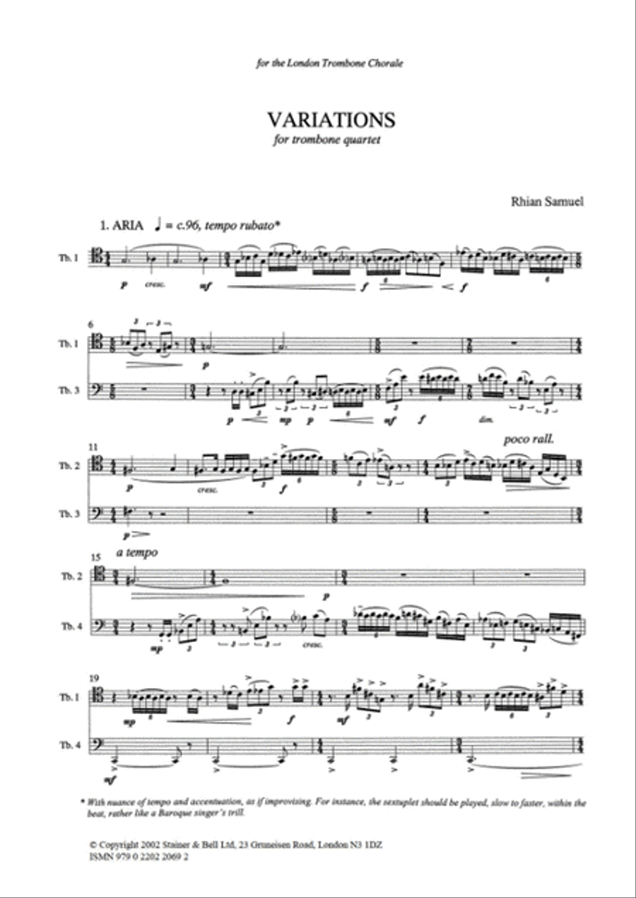 Variations for Trombone Quartet Trombone Quartet scores gallery preview page 2