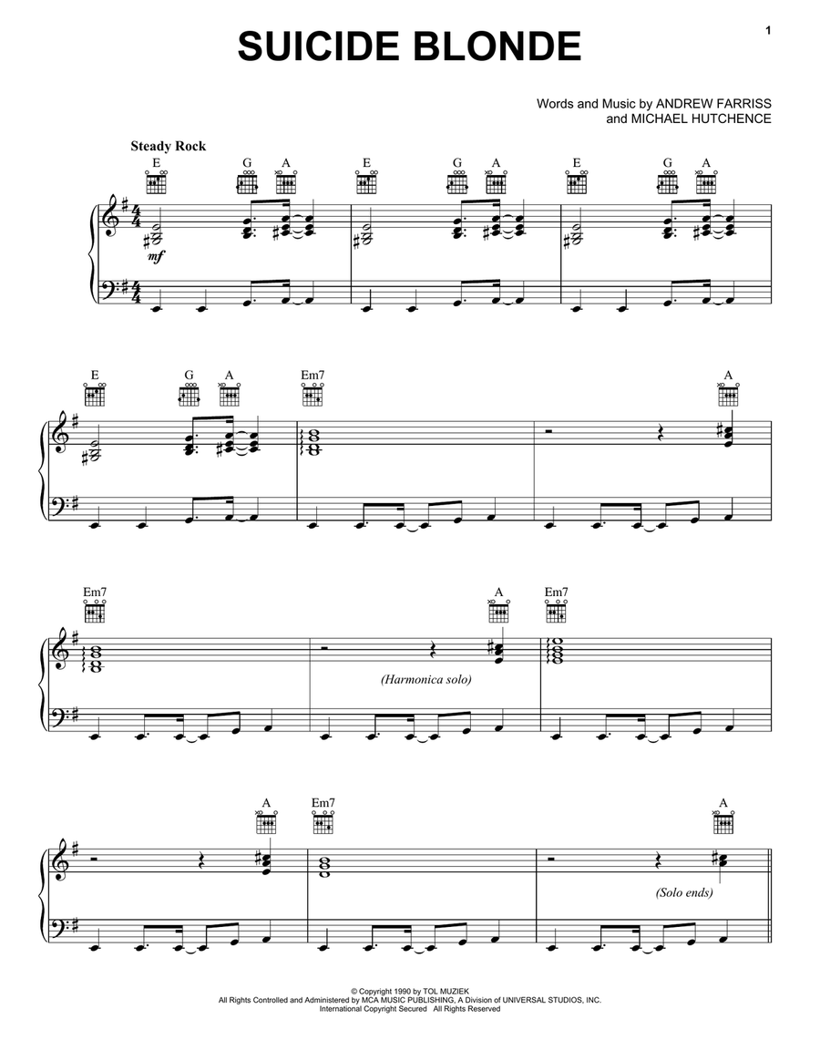 Suicide Blonde Piano, Vocal, Guitar scores gallery preview page 1