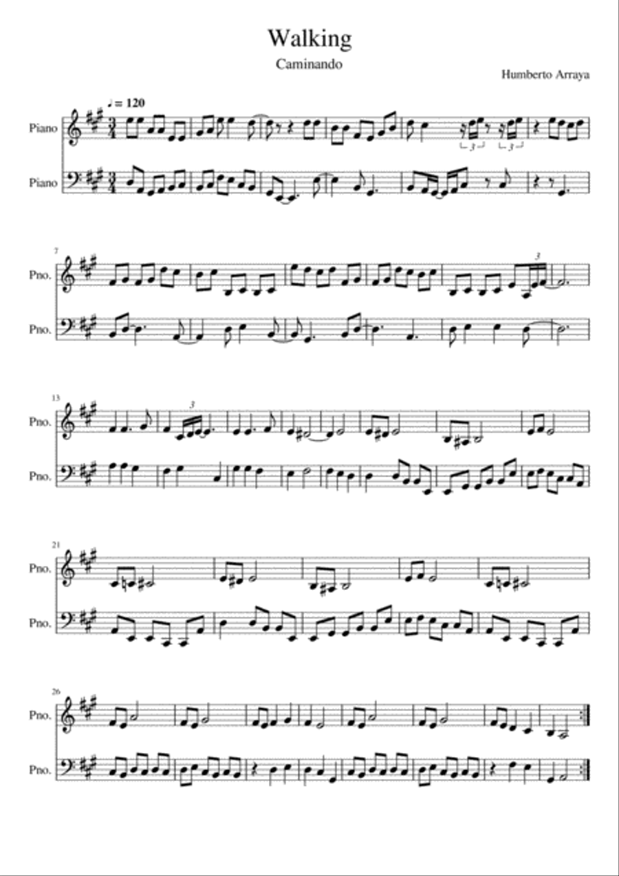 Walking in E major Piano Solo scores gallery preview page 1