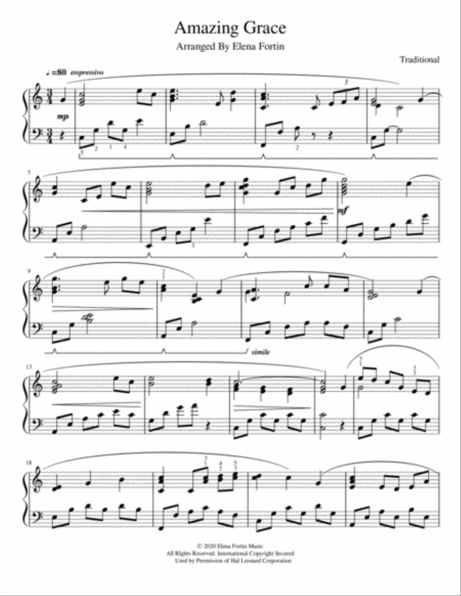 Amazing Grace Piano Solo scores gallery preview page 2
