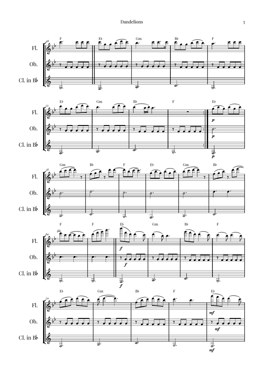 Dandelions Woodwind Trio scores gallery preview page 3