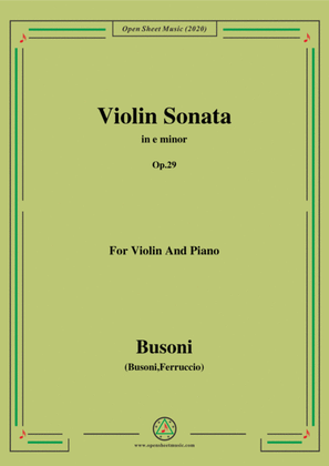 Book cover for Busoni-Violin Sonata in e minor,Op.29,for Violin and Piano