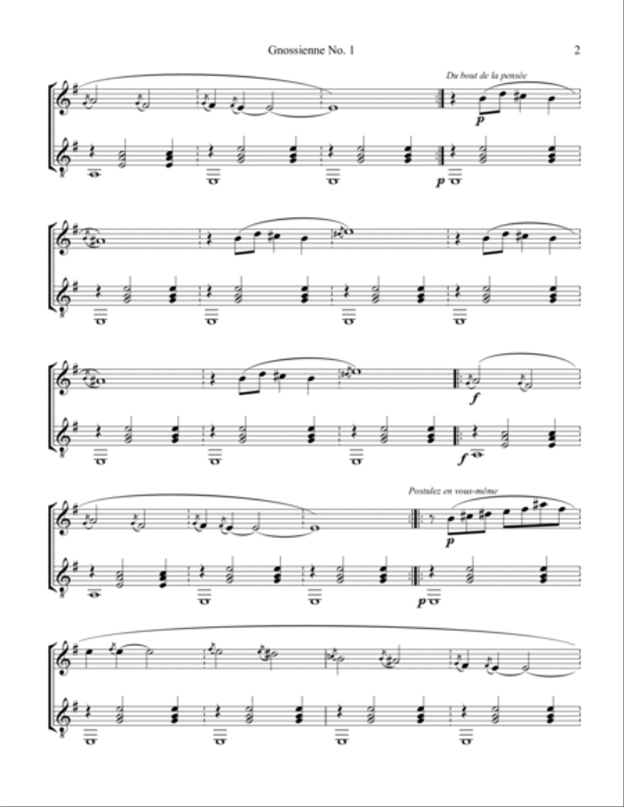 Gnossienne (1,2,3+5) for violin or flute and guitar (Em) Flute scores gallery preview page 3