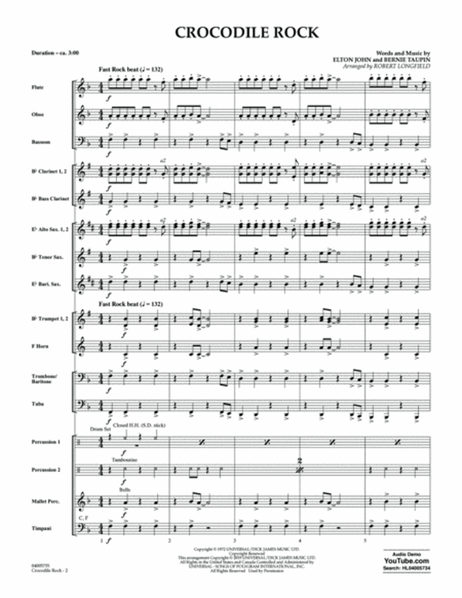 Crocodile Rock (arr. Robert Longfield) - Conductor Score (Full Score)