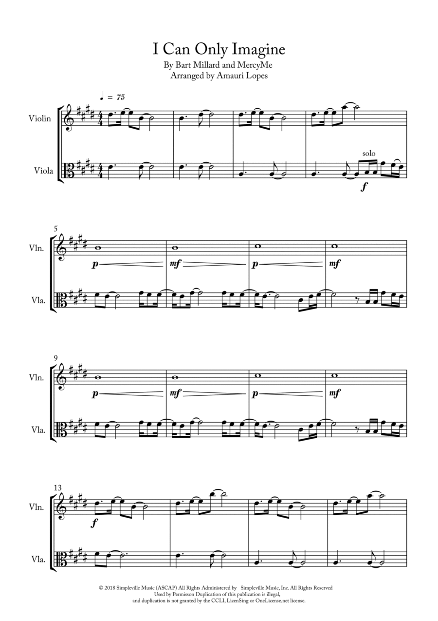 I Can Only Imagine I Can Only Imagine String Duet scores gallery preview page 1