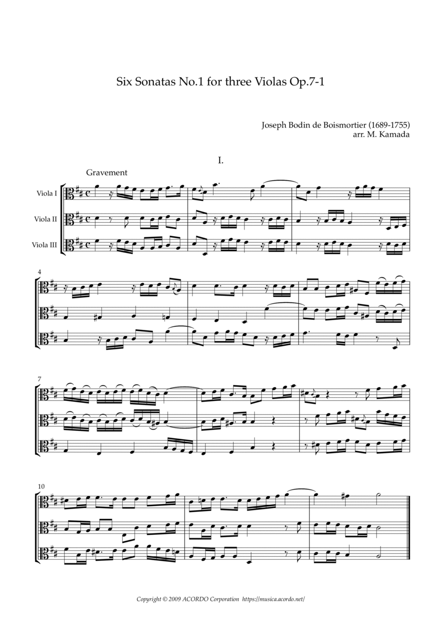 Six Sonatas No.1 for three Violas, Op.7-1 String Trio scores gallery preview page 1