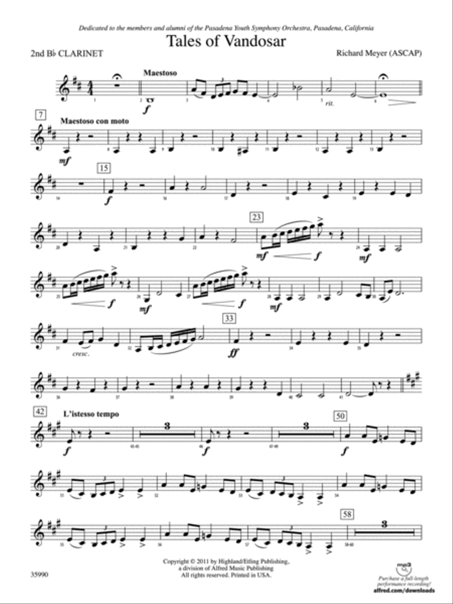 Tales of Vandosar: 2nd B-flat Clarinet Full Orchestra scores gallery preview page 1