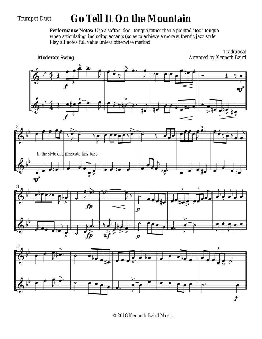 Go Tell It On the Mountain - Trumpet Duet Trumpet Duet scores gallery preview page 1