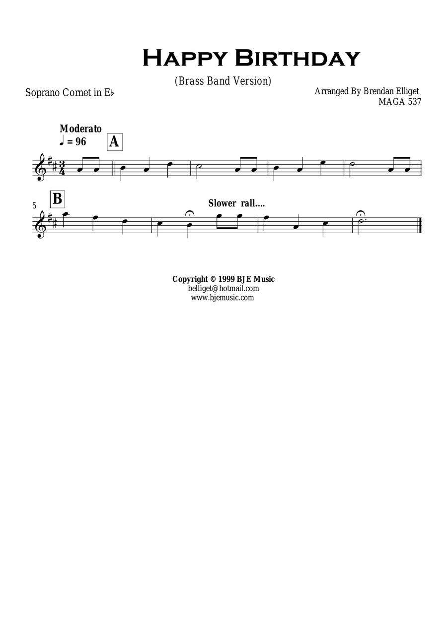 Happy Birthday - Brass Band Score and Parts PDF image number null