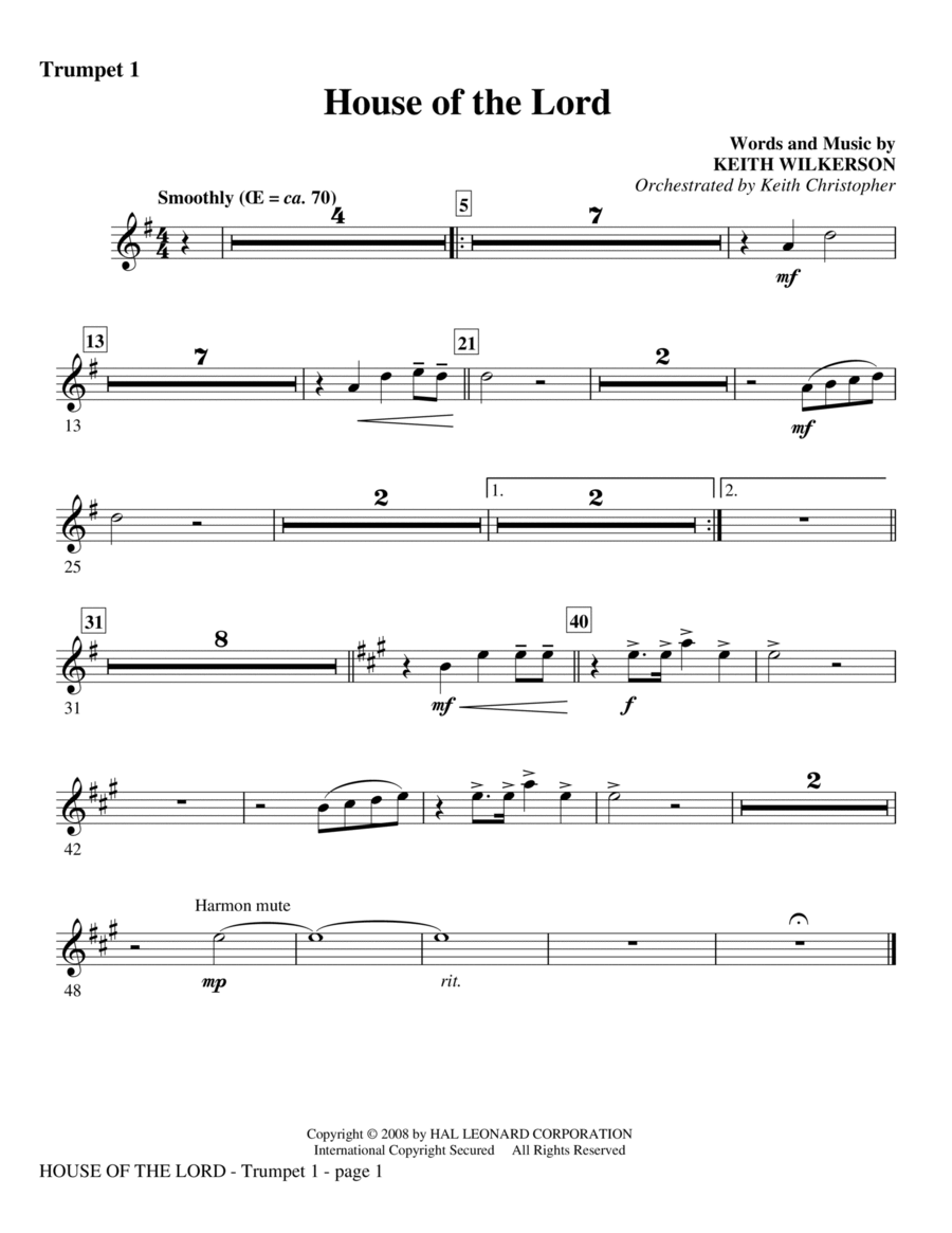 House Of The Lord - Bb Trumpet 1 Choir scores gallery preview page 1