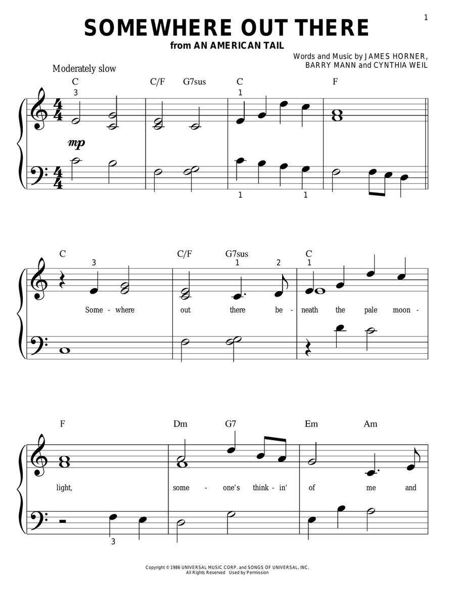 Somewhere Out There Easy Piano scores gallery preview page 1