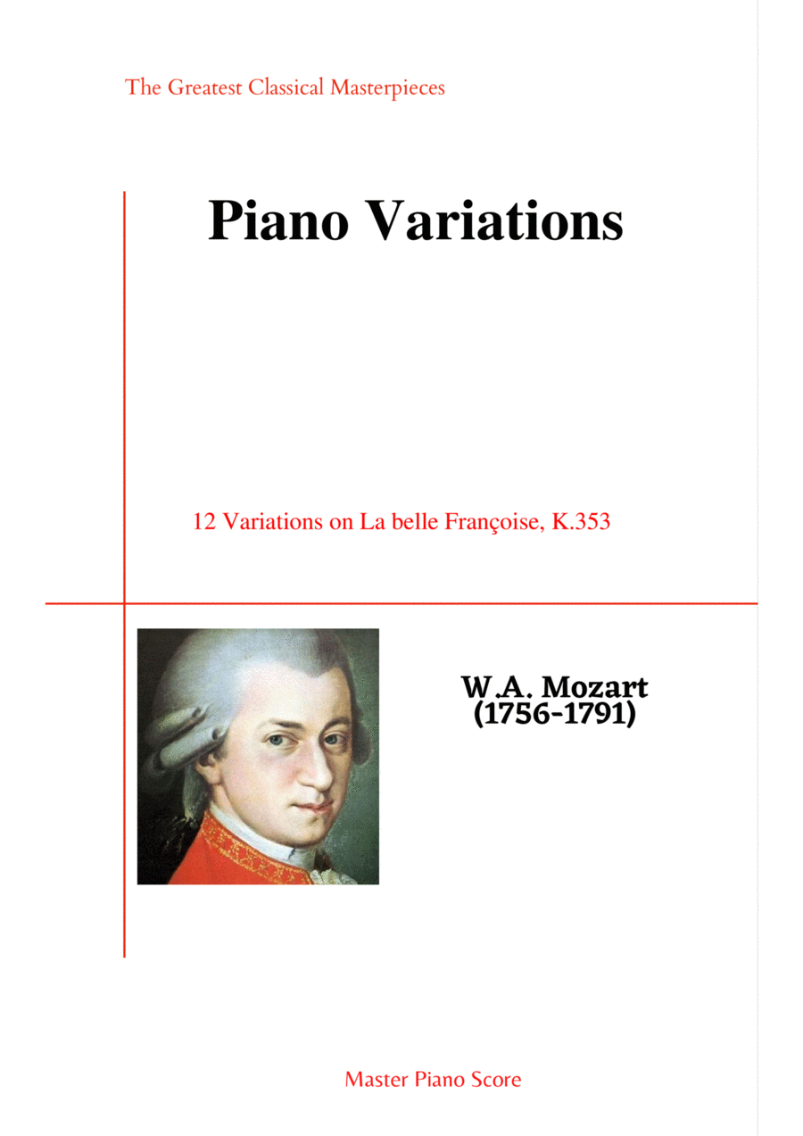 Mozart-12 Variations on La belle Françoise, K.353 Piano Solo scores gallery preview page 1