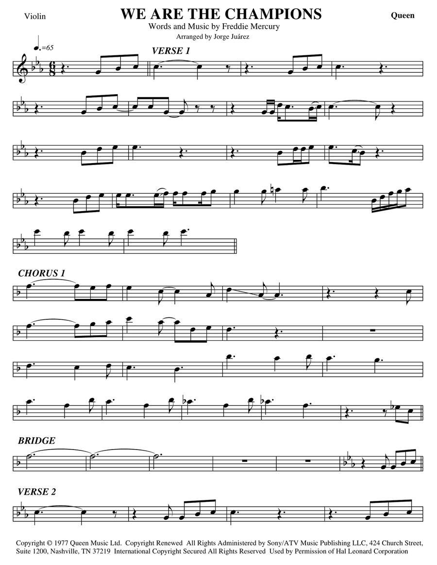 We Are The Champions Violin Solo scores gallery preview page 1