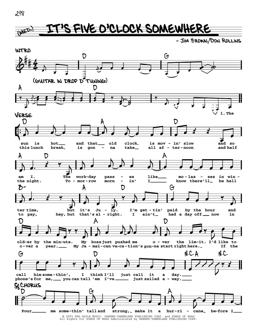 It's Five O'Clock Somewhere Voice scores gallery preview page 1