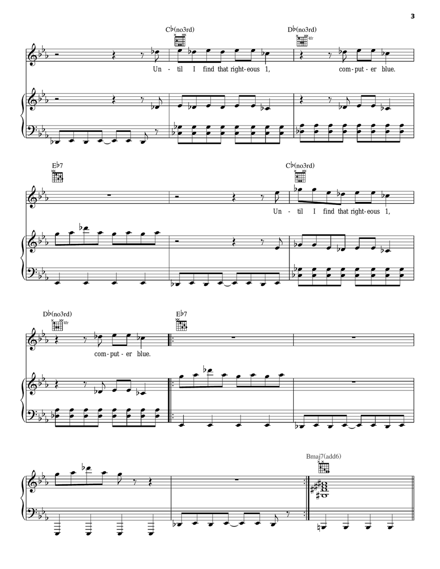 Computer Blue Piano, Vocal, Guitar scores gallery preview page 3