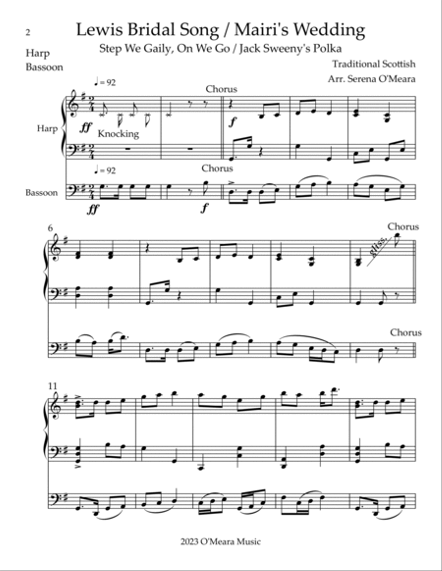 Lewis Bridal Song/Mairi’s Wedding, Duet for Bassoon & Harp Bassoon scores gallery preview page 2