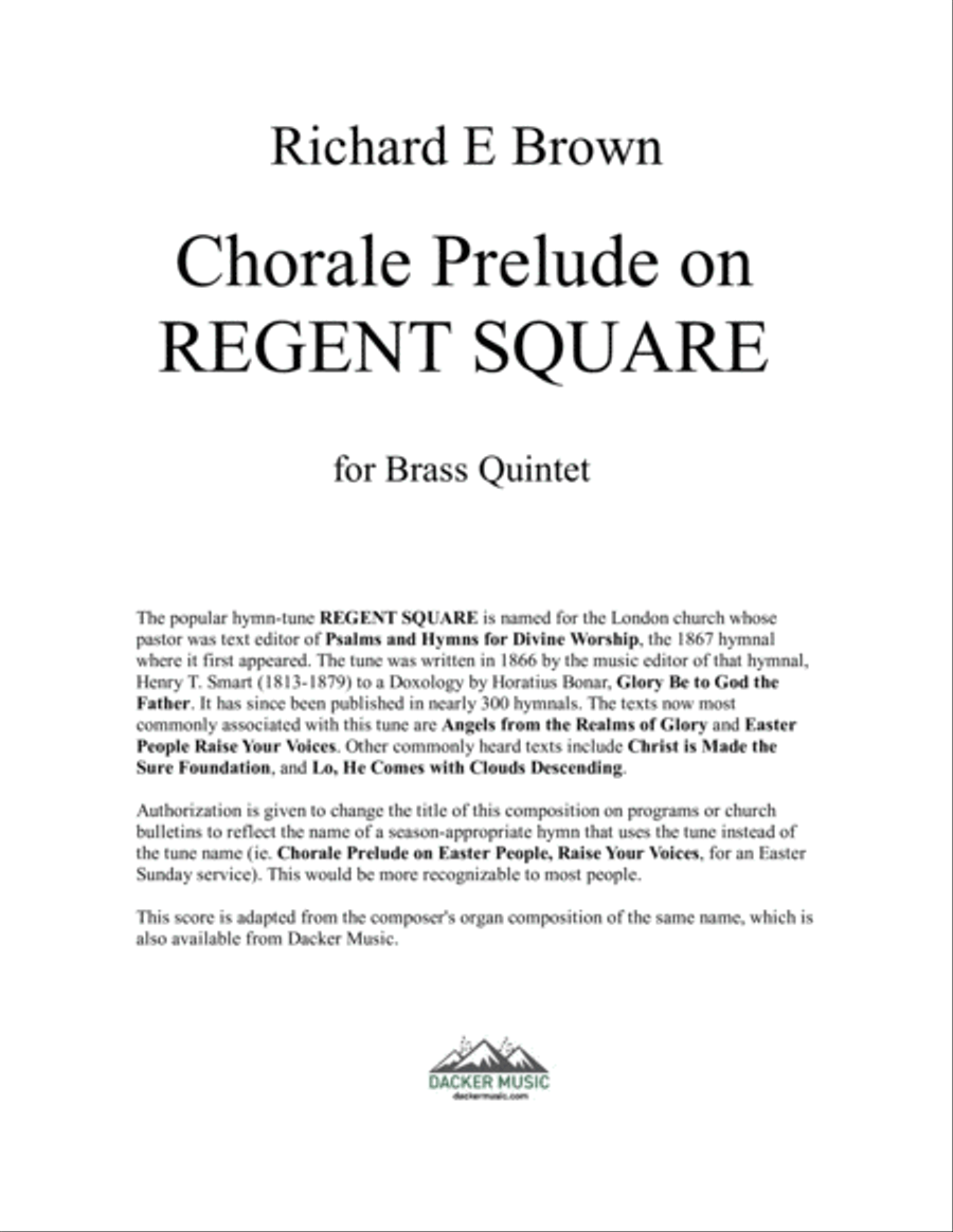 Chorale Prelude on Regent Square - Brass Quintet Brass Quintet scores gallery preview page 2