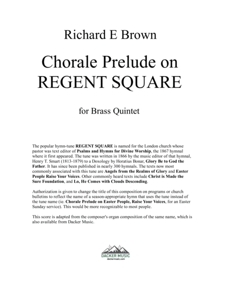 Chorale Prelude on Regent Square - Brass Quintet image number null