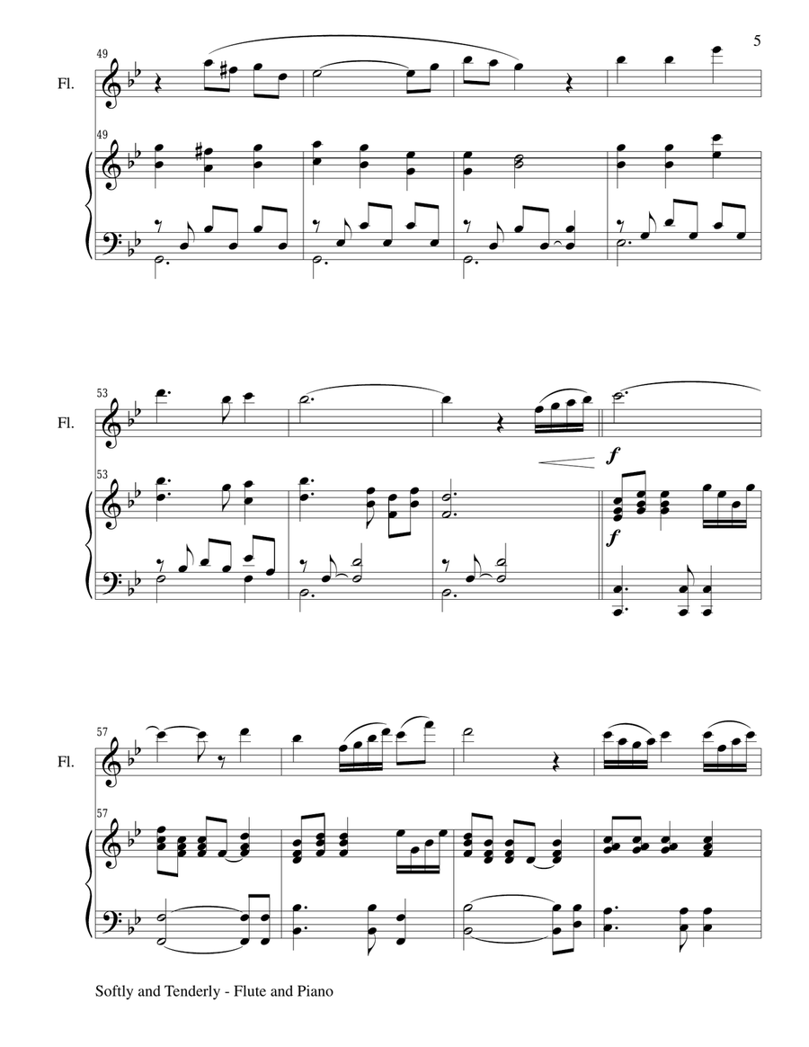 SOFTLY AND TENDERLY (Duet – Flute and Piano/Score and Parts) Woodwind Duet scores gallery preview page 5