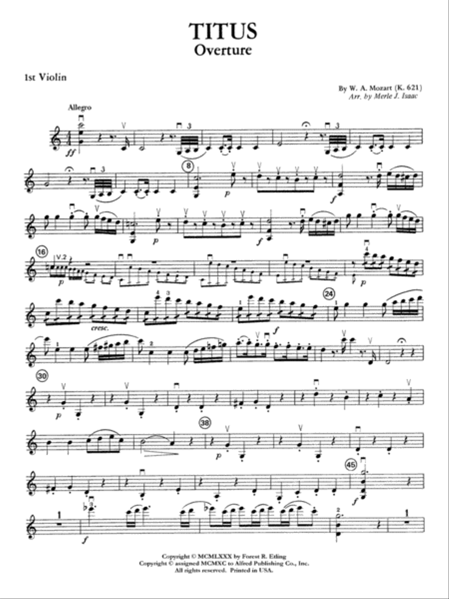 Titus Overture: 1st Violin Full Orchestra scores gallery preview page 1