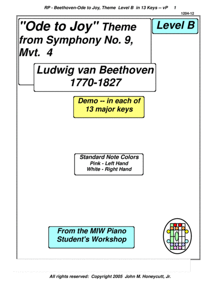 Beethoven - Ode to Joy Theme in 13 Keys - Demo - (Key Map Tablature)
