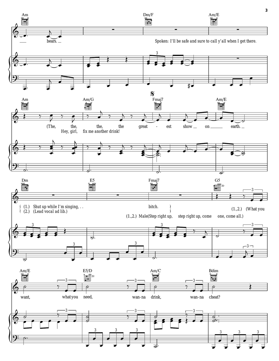 Greatest Show On Earth Piano, Vocal, Guitar scores gallery preview page 3
