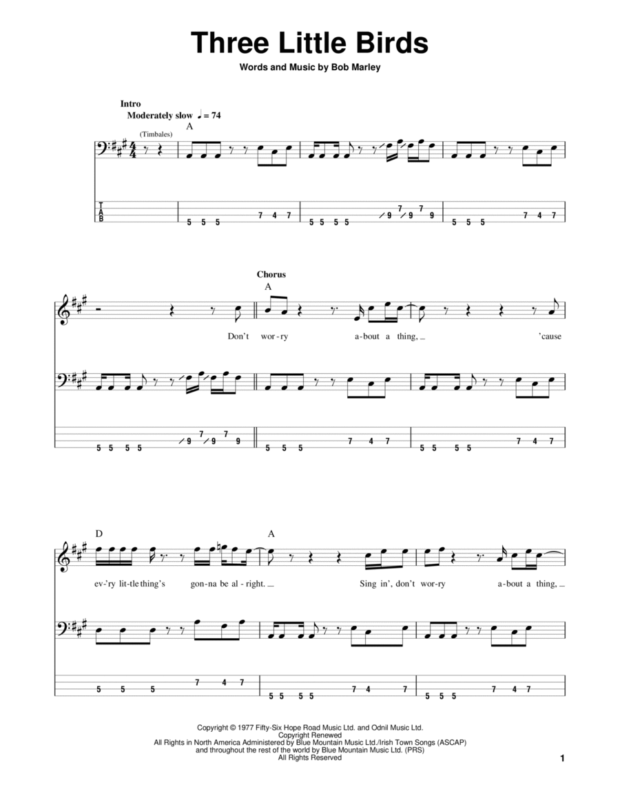 Three Little Birds Three Little Birds Guitar Tablature scores gallery preview page 1