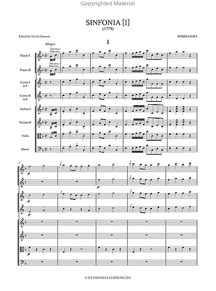 Sinfonia [I] (1779) for 2 Recorders (Flutes), 2 Horns, 2 Violins, Viola and Bass