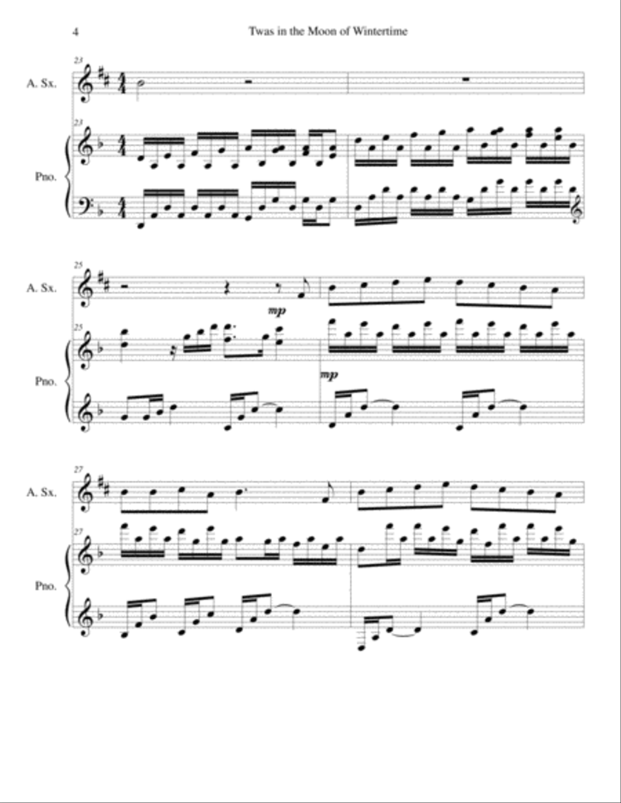 Twas in the Moon of Wintertime/The Huron Carol (alto sax/piano), arr. Brenda Portman Alto Saxophone scores gallery preview page 4
