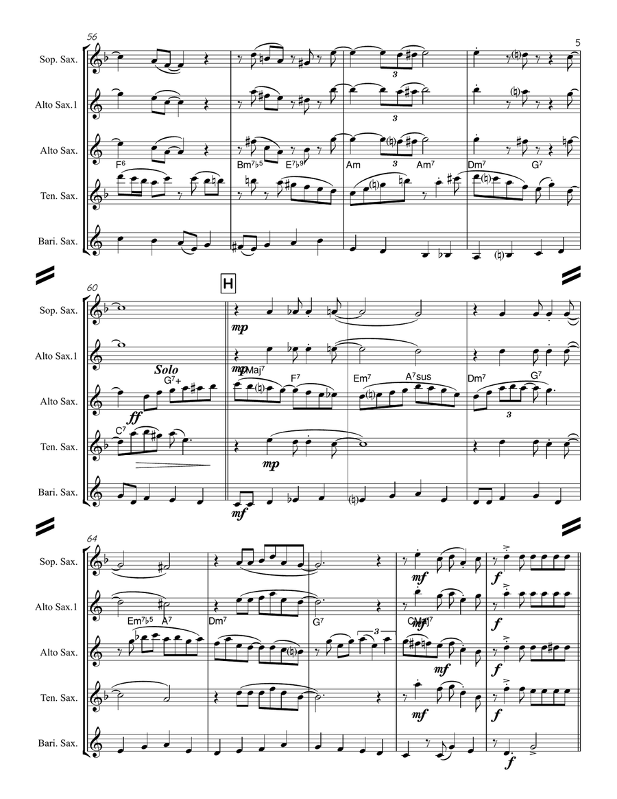 Teach Me Tonight Saxophone Quartet scores gallery preview page 6