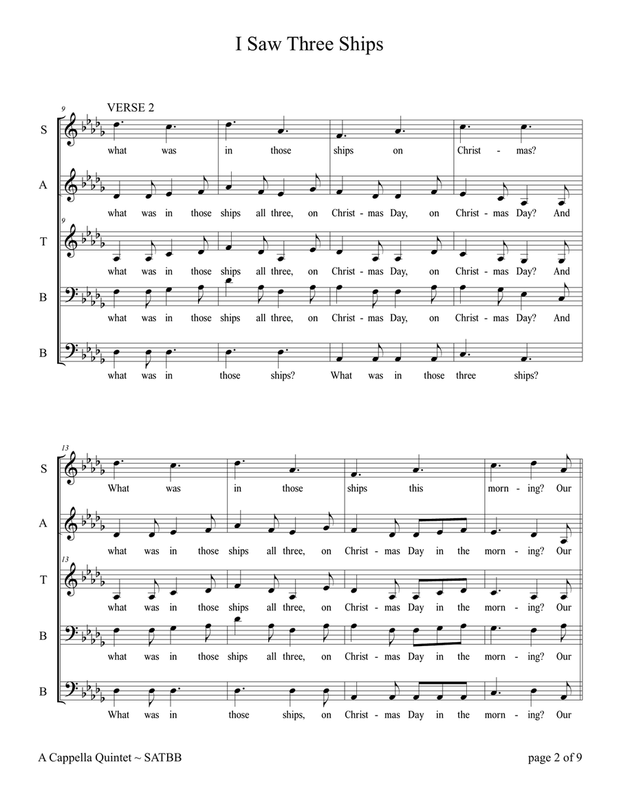 I Saw Three Ships (a cappella quintet) A Cappella scores gallery preview page 4