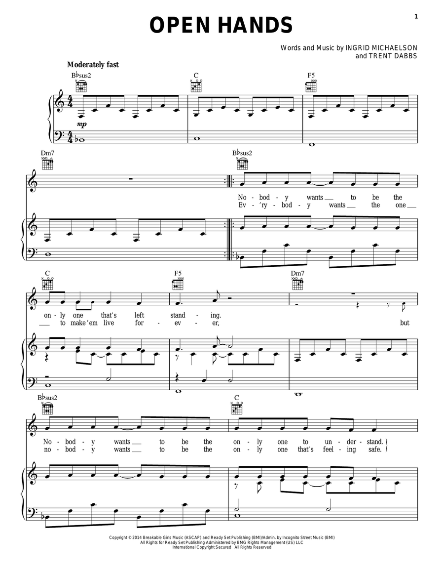 Open Hands Acoustic Guitar scores gallery preview page 1