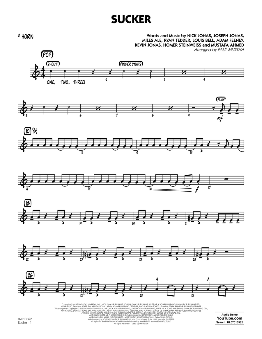 Sucker (arr. Paul Murtha) - F Horn Jazz Ensemble scores gallery preview page 1