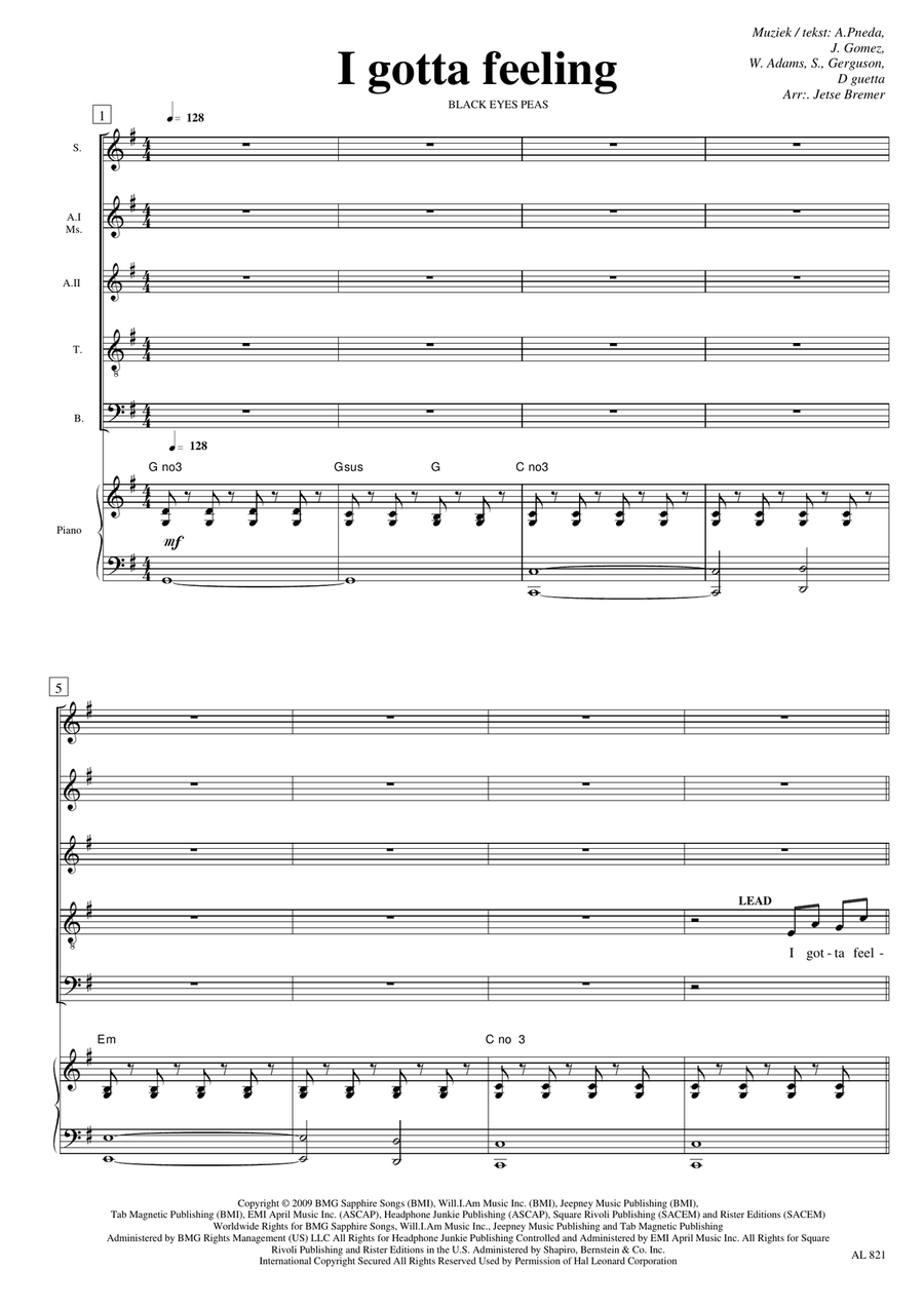 I Gotta Feeling Divisi scores gallery preview page 1