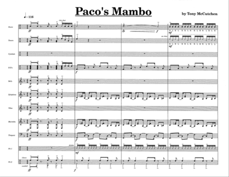 Paco's Mambo w/Tutor Tracks Percussion Ensemble scores gallery preview page 3