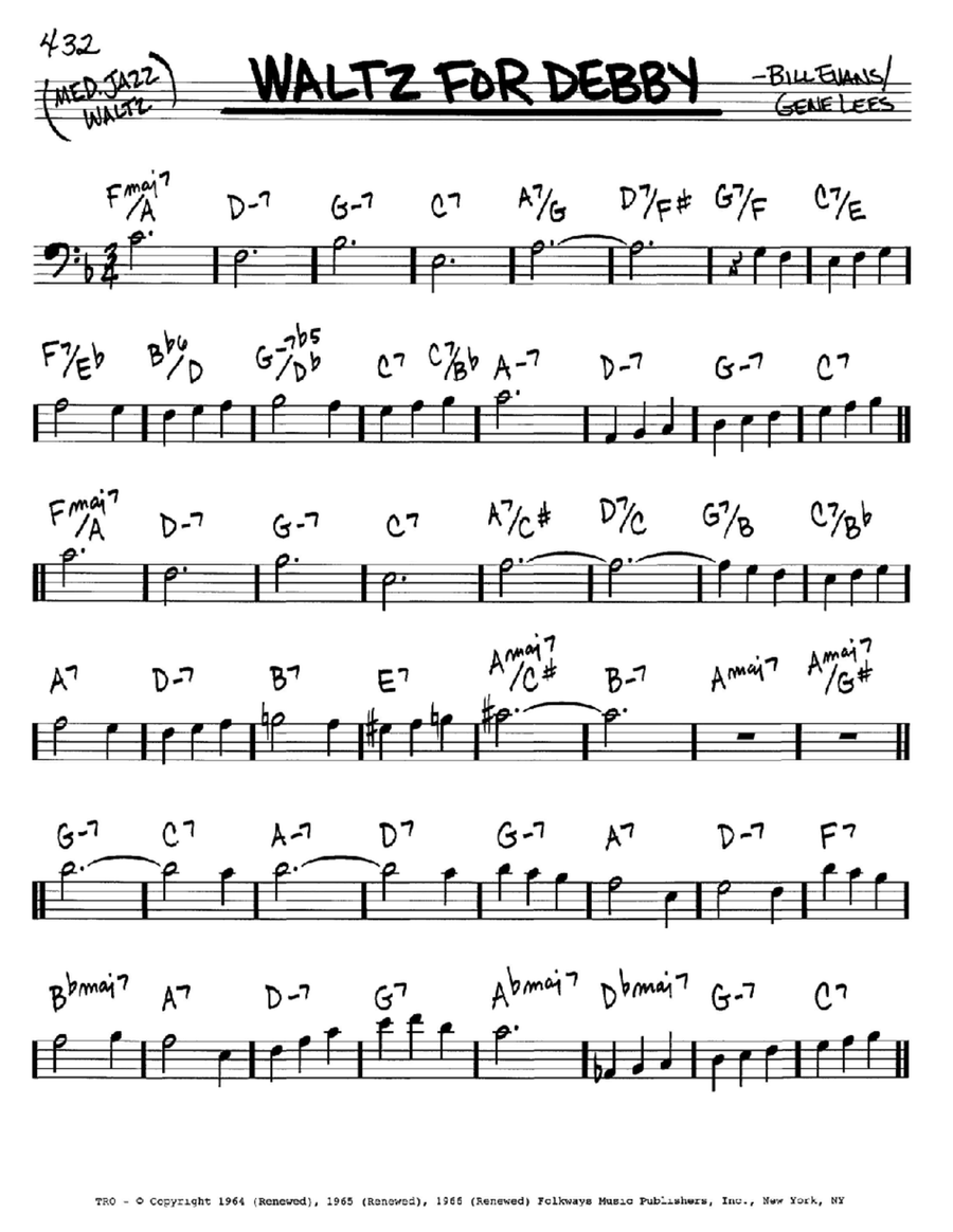 Waltz For Debby Bass Clef Instrument scores gallery preview page 1