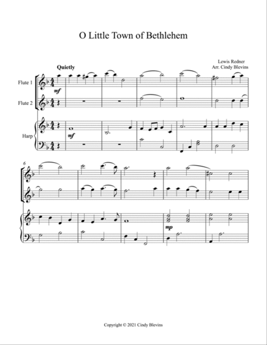 O Little Town Of Bethlehem, Two Flutes and Harp Flute Duet scores gallery preview page 2