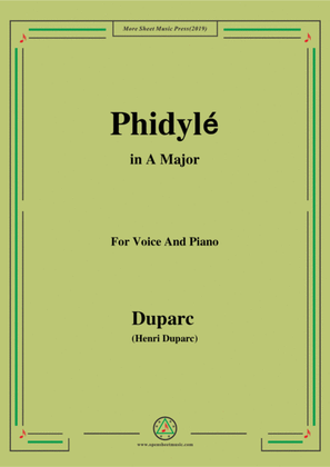 Book cover for Duparc-Phidylé in A Major,for Voice and Piano