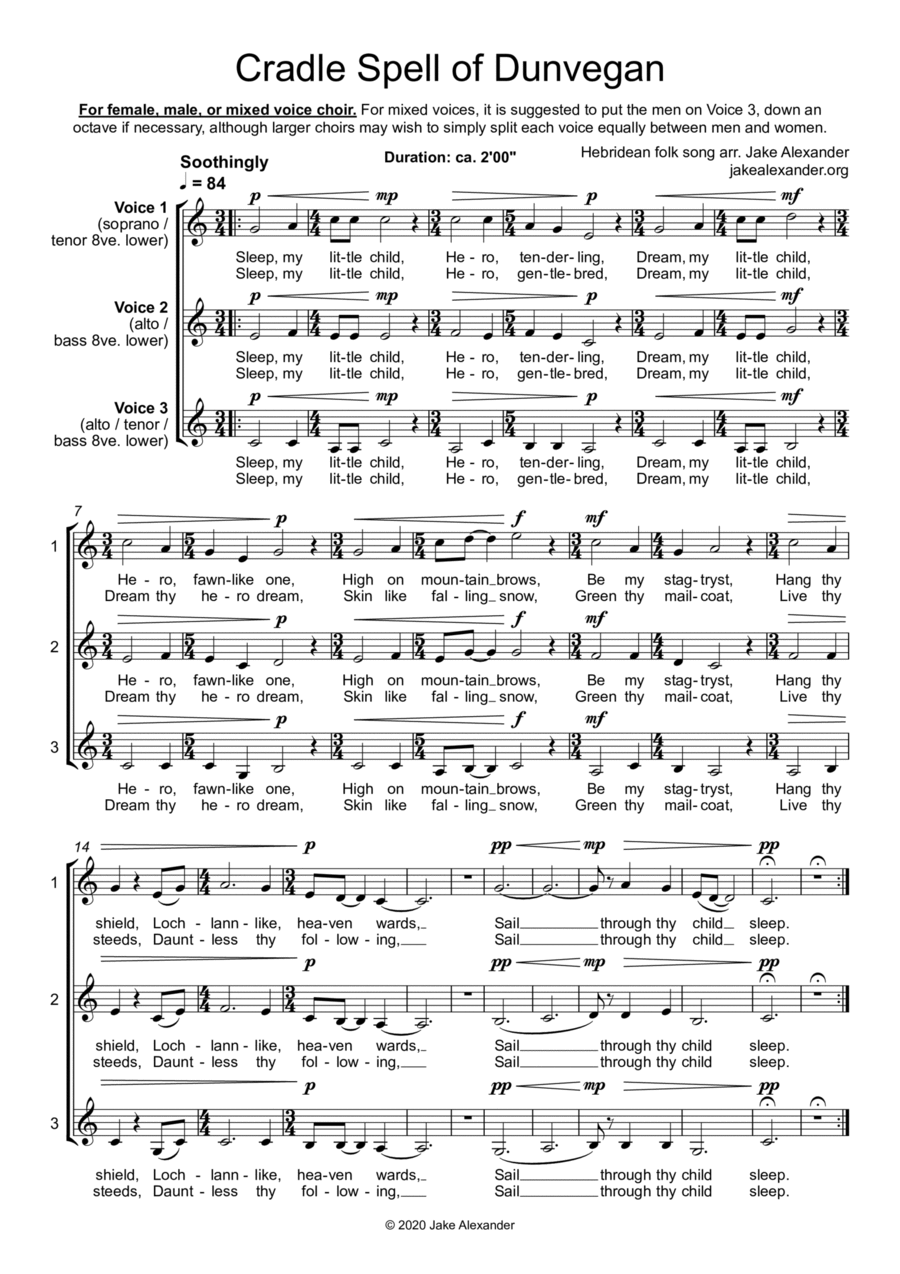 Cradle Spell of Dunvegan - SAA/TBB/SAT/SAB a cappella