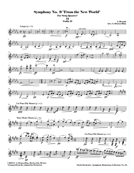 Dvorak - Largo from Symphony No. 9, Op. 95 - Arrangement for String Quartet (PARTS) image number null