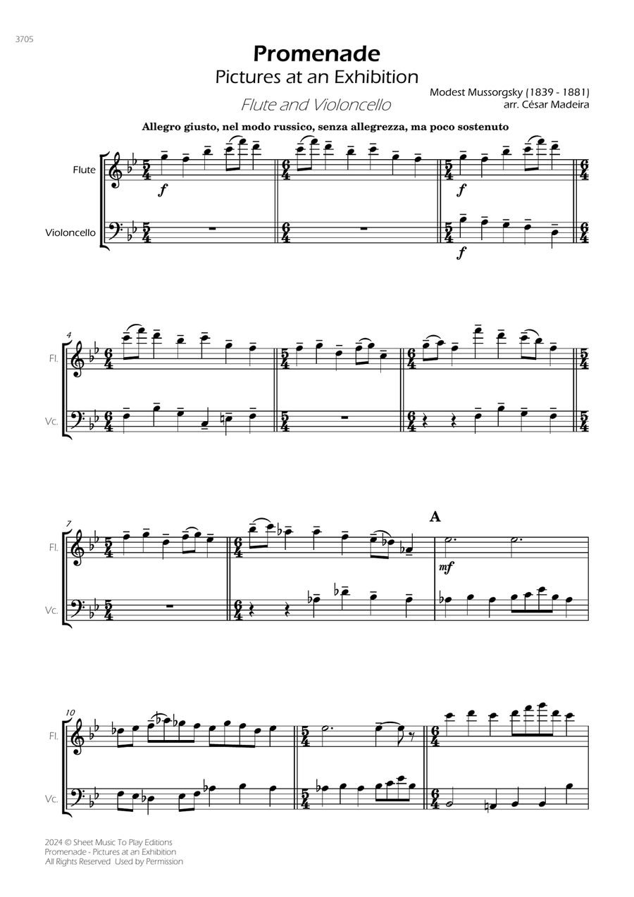 Pictures at an Exhibition - Promenade - Flute and Cello Flute scores gallery preview page 1
