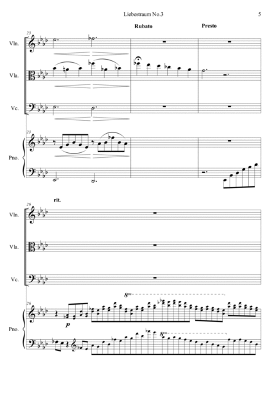 Liebestraum, S.541 No.3 Piano Quartet scores gallery preview page 5