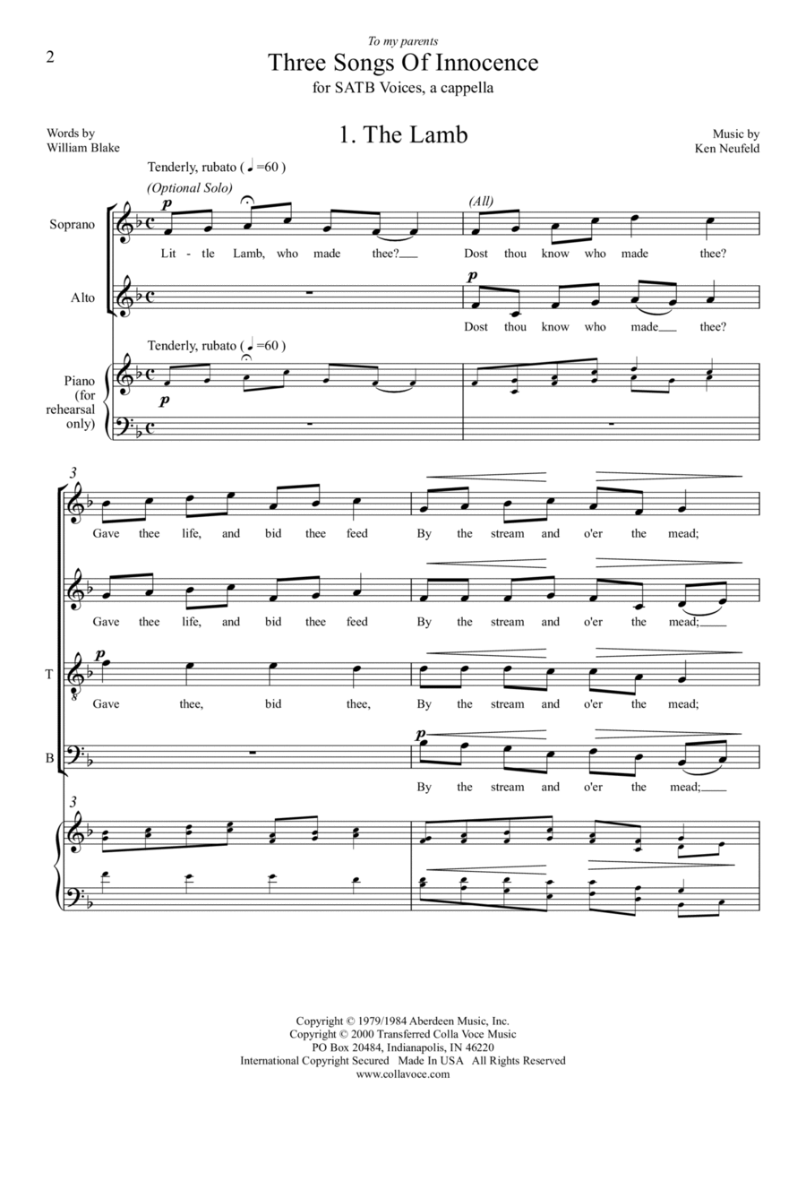Three Songs Of Innocence 4-Part scores gallery preview page 1