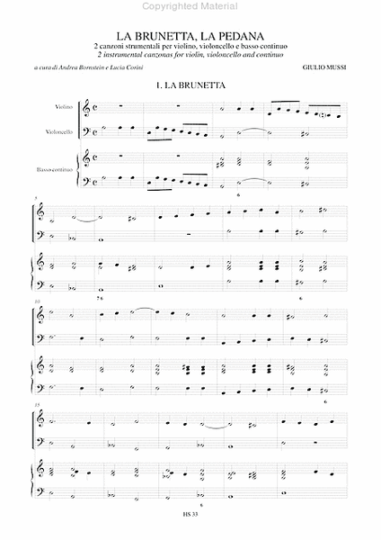 La Brunetta, La Pedana. 2 Instrumental Canzonas (Venezia 1620) for Violin, Violoncello and Continuo