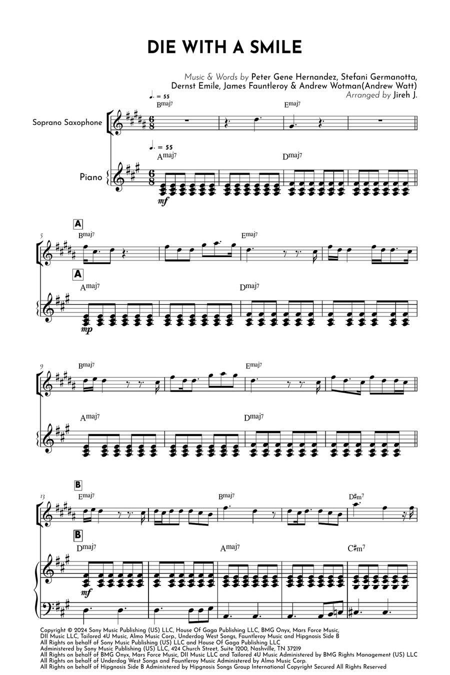 Die With A Smile Soprano Saxophone scores gallery preview page 2